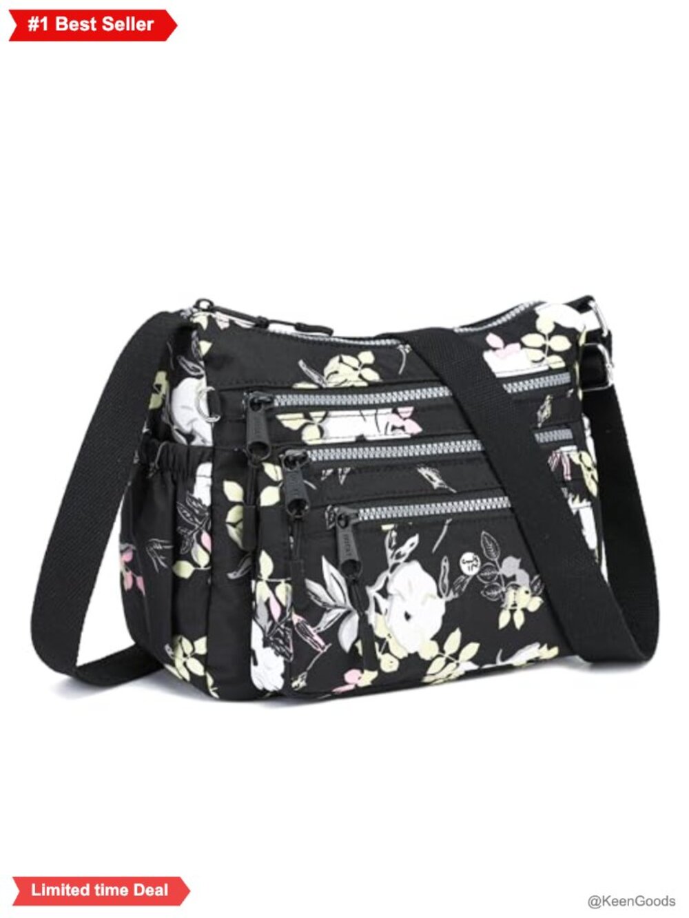 Nylon Crossbody Bag Multi Pocket Purse Adjustable Shoulder Handbag